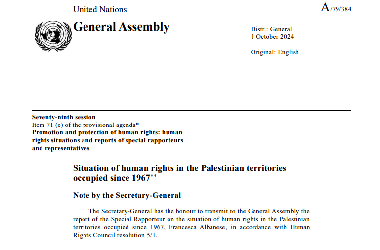 UN Report: Situation of human rights in the Palestinian territories occupied since 1967